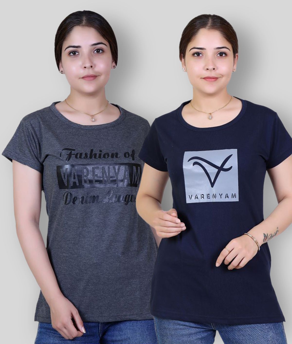     			Varenyam - Grey Cotton Regular Fit Women's T-Shirt ( Pack of 2 )