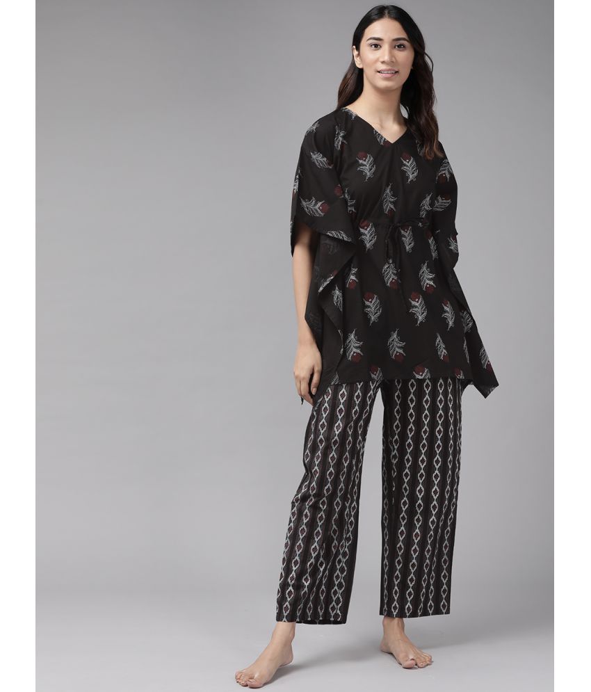     			Yash Gallery - Black Cotton Women's Nightwear Nightsuit Sets ( Pack of 1 )