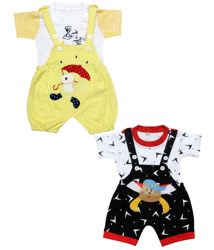     			Babeezworld - Multi Color Cotton Dungarees For Baby Boy,Baby Girl ( Pack of 2 )