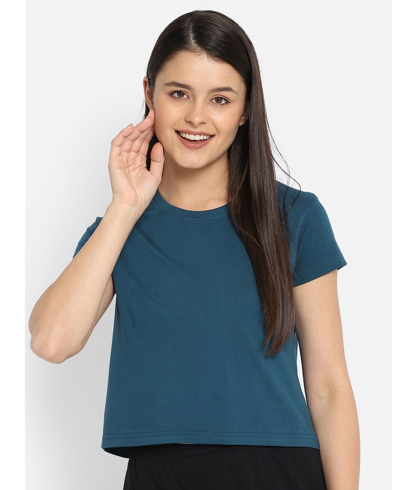     			Clovia - Teal Cotton Regular Fit Women's T-Shirt ( Pack of 1 )