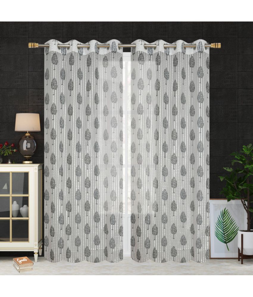     			Homefab India Printed Transparent Eyelet Door Curtain 7ft (Pack of 2) - Light Grey