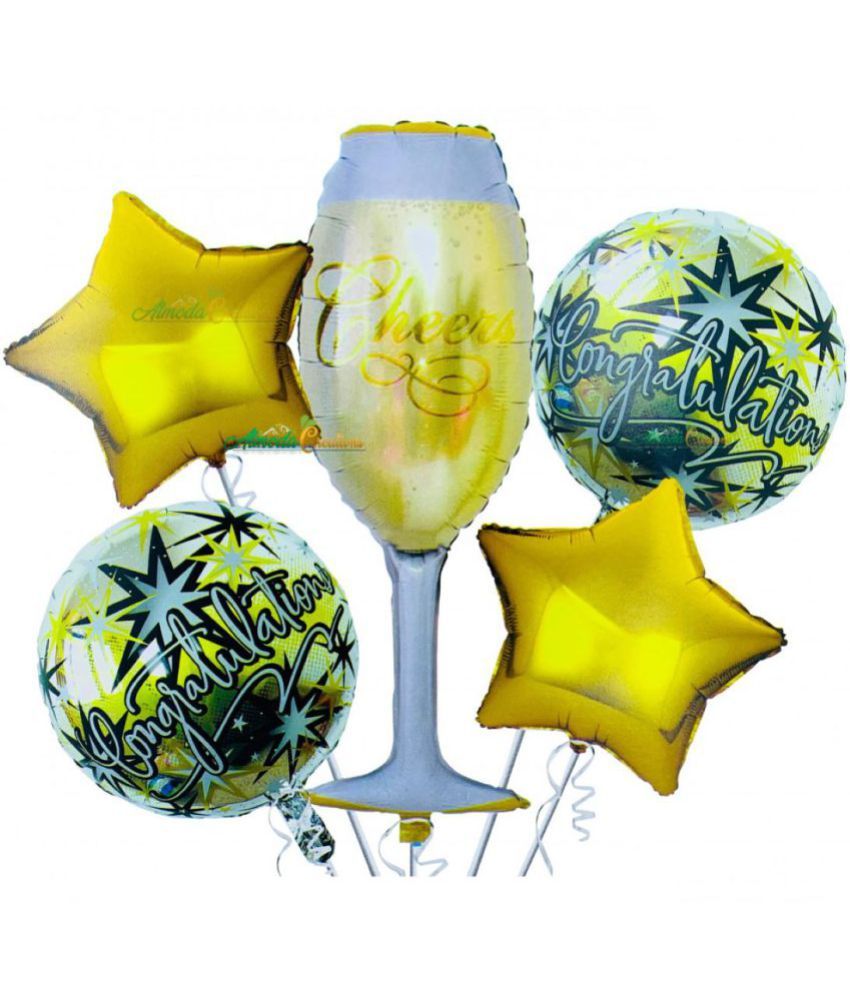     			Kiran Enterprises Printed Congratulations Cheers Glass Party Foil Balloon Set Of 5 Pcs Balloon