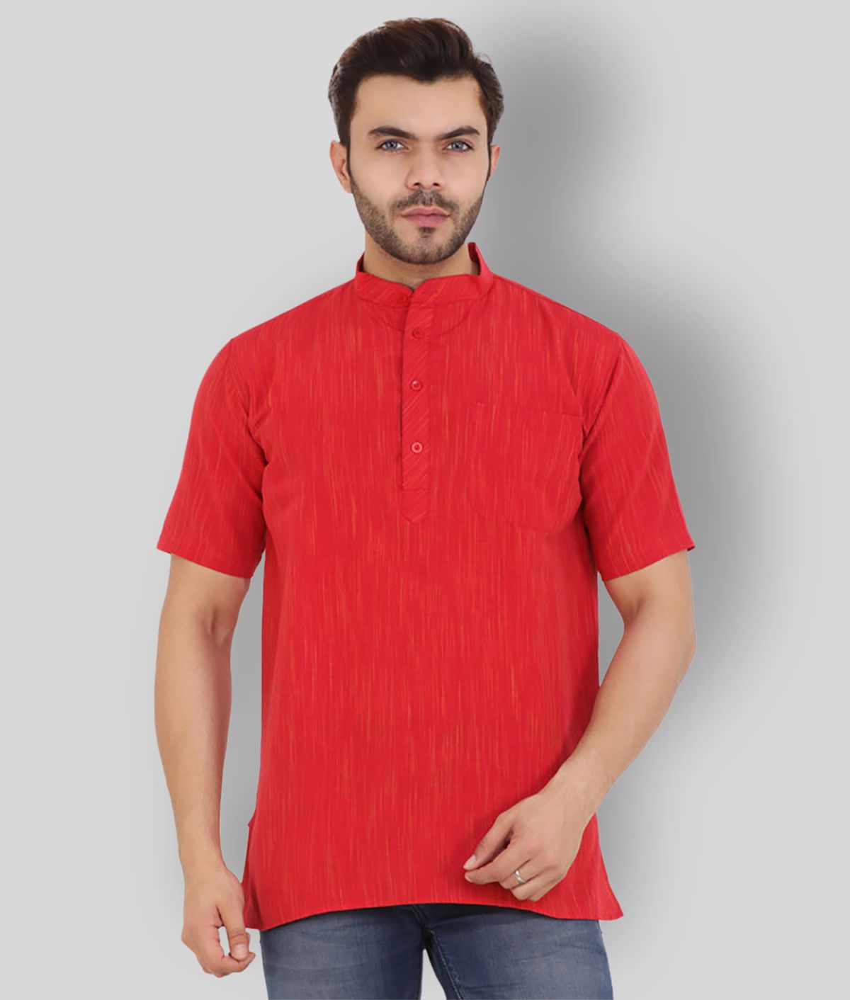     			Latest Chikan - Red Cotton Men's Shirt Style Kurta ( Pack of 1 )