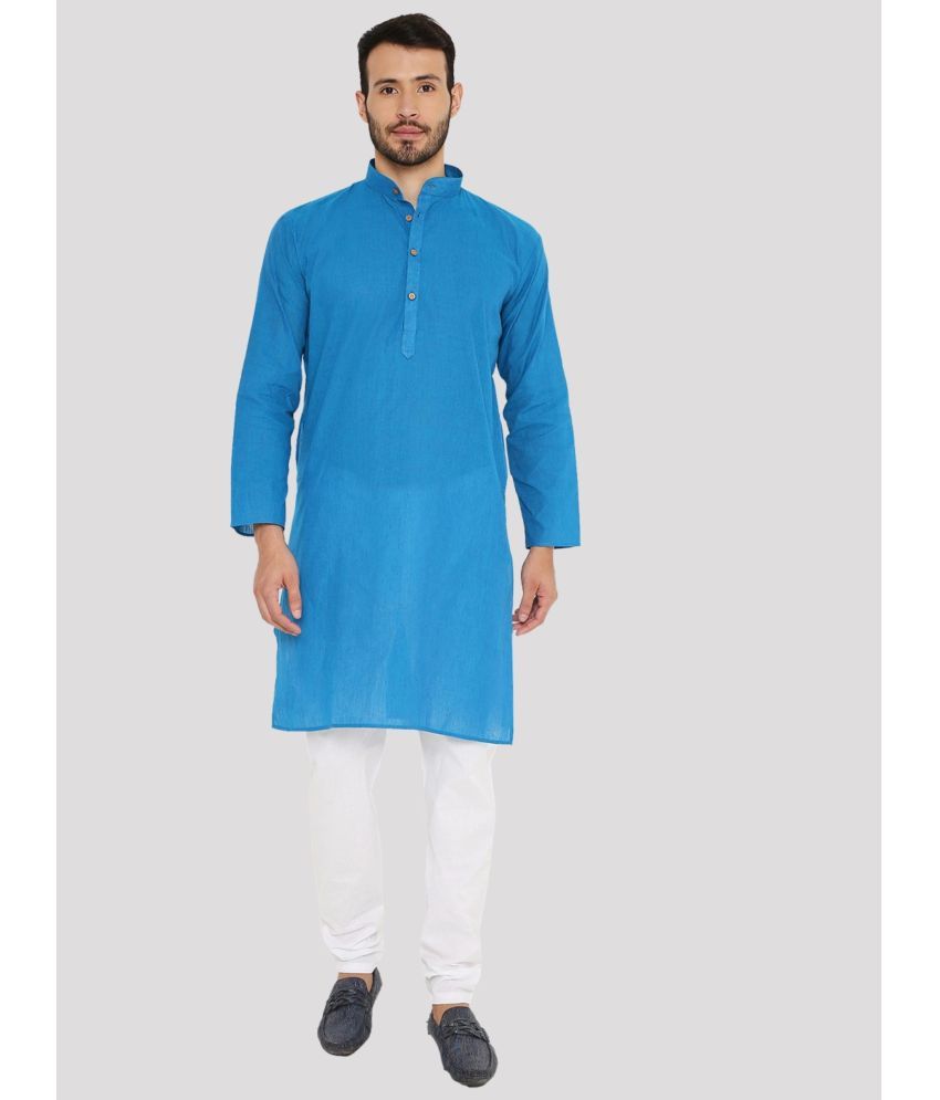     			Maharaja - Blue Cotton Regular Fit Men's Kurta Pyjama Set ( Pack of 1 )