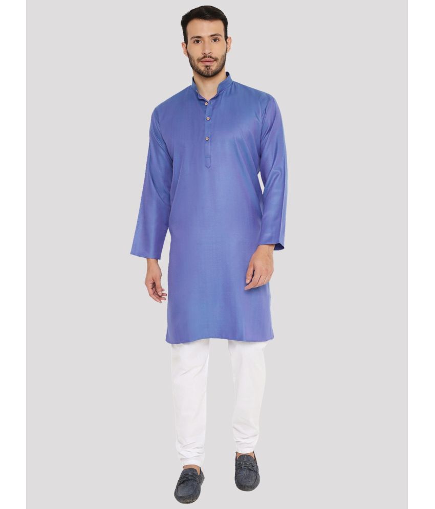     			Maharaja - Blue Linen Regular Fit Men's Kurta Pyjama Set ( Pack of 1 )