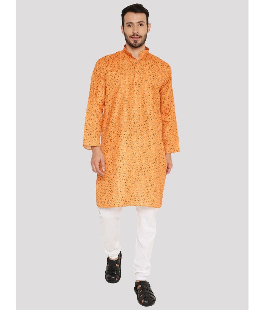     			Maharaja - Orange Linen Regular Fit Men's Kurta Pyjama Set ( Pack of 1 )