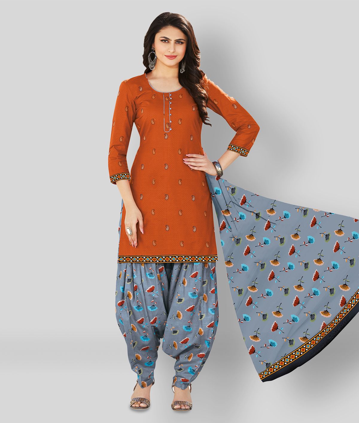     			SIMMU - Orange A-line Cotton Women's Stitched Salwar Suit ( Pack of 1 )