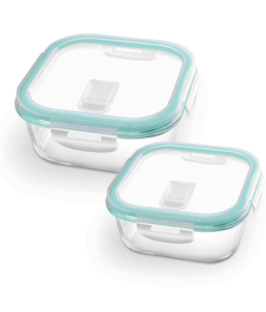     			Treo By Milton Hi Borosilicate Clip Fresh Square Container, Set of 2, 800 ml, 1200 ml, Transparent