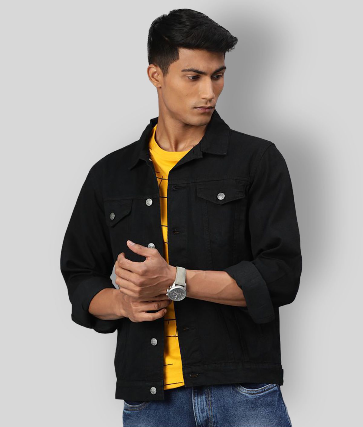     			Urbano Fashion - Black Denim Regular Fit Men's Denim Jacket ( Pack of 1 )