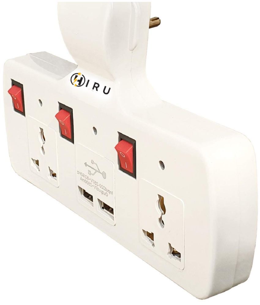     			HIRU Three Pin Multi Plug with 2 USB Ports, Individual Switches & Led Indicators 2 Socket Extension Boards  (White, With USB Port)