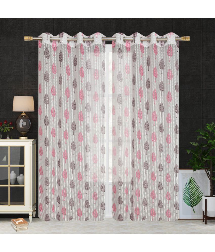     			Homefab India Printed Transparent Eyelet Window Curtain 5ft (Pack of 2) - Pink