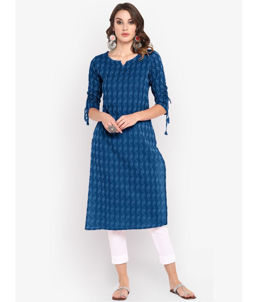     			Janasya - Blue Cotton Women's Straight Kurti ( Pack of 1 )