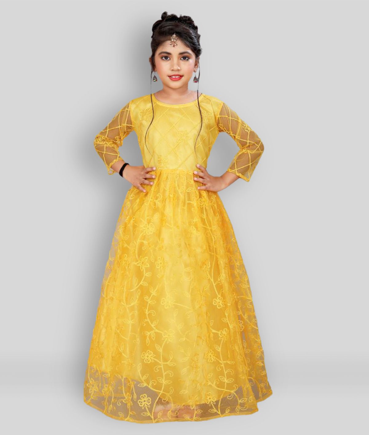     			JULEE - Yellow Net Girls Gown ( Pack of 1 )