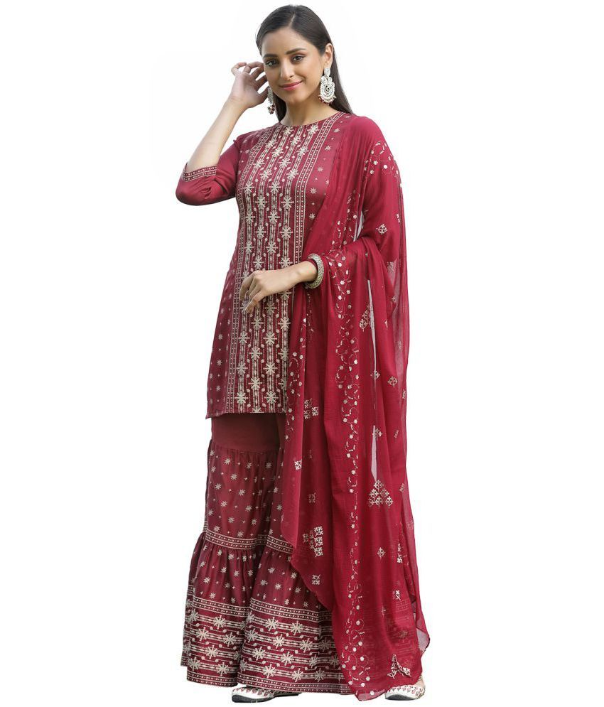     			Juniper - Maroon Straight Viscose Women's Stitched Salwar Suit ( Pack of 1 )