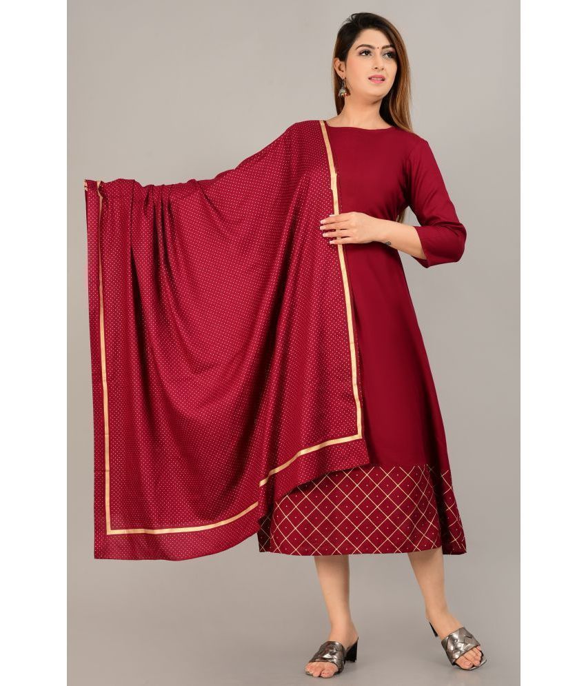     			SIPET - Maroon Rayon Women's Flared Kurti with Dupatta ( Pack of 1 )