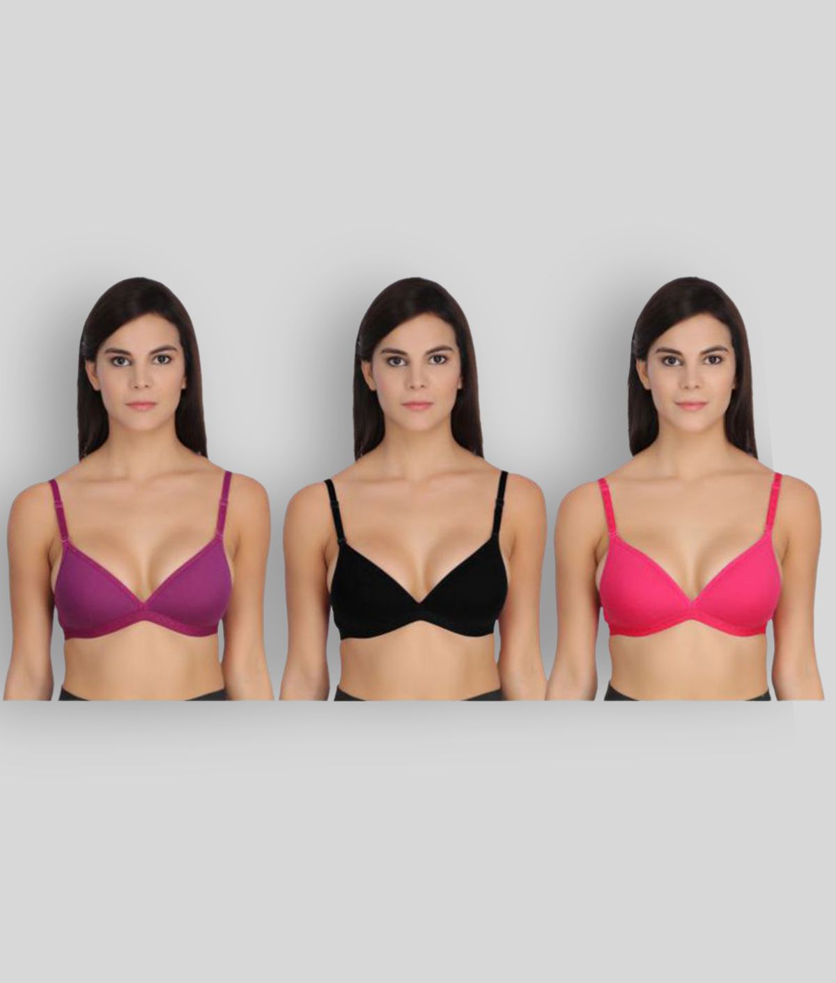     			Selfcare Pack of 3 Cotton Lightly Padded Women's Plunge Bra ( Multi Color )