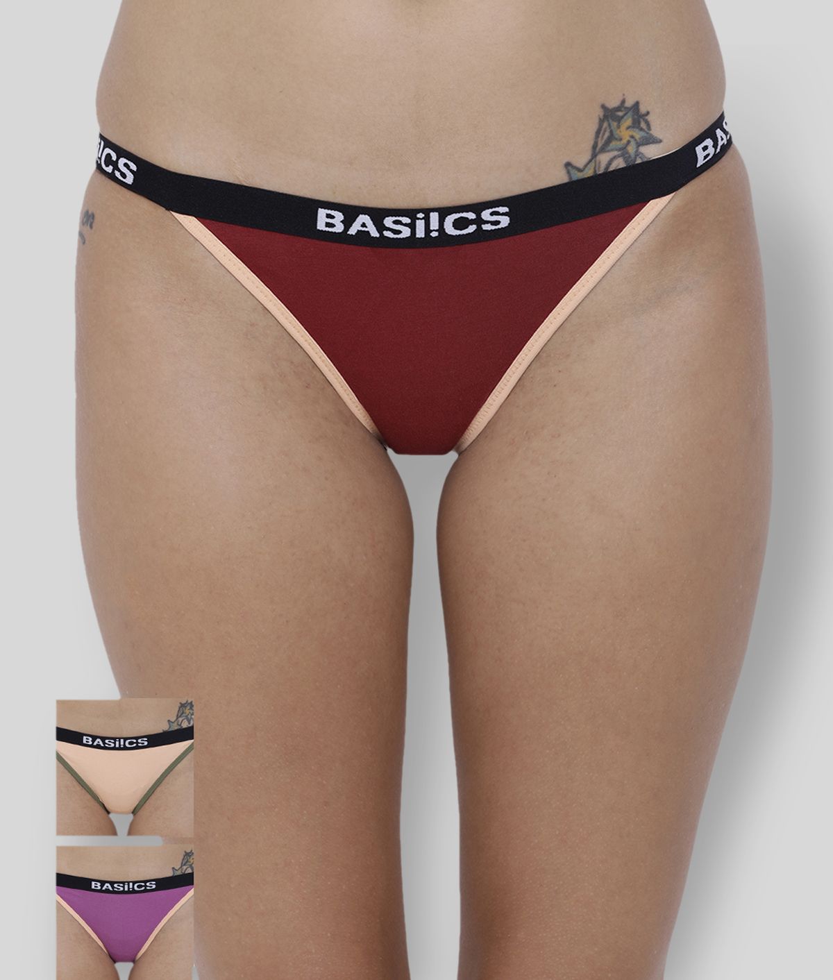     			BASIICS By La Intimo Pack of 3 Cotton Solid Women's Briefs ( Multi Color )