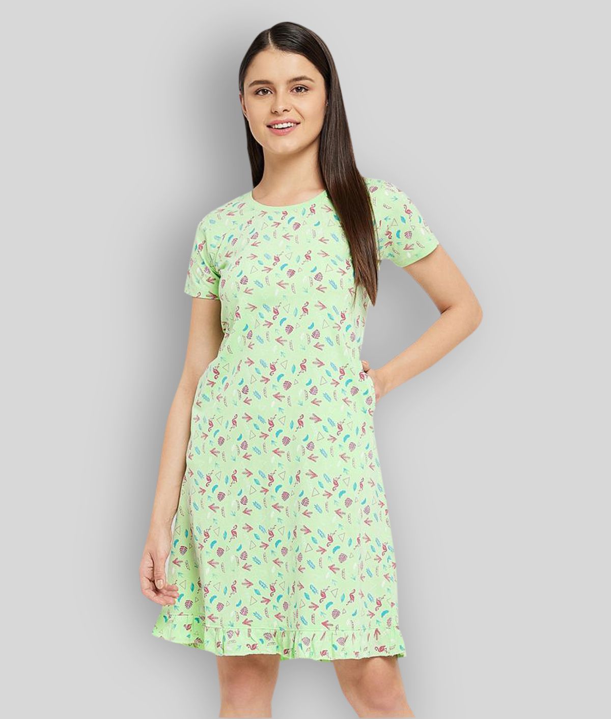     			Clovia - Green Cotton Women's Nightwear Night Dress