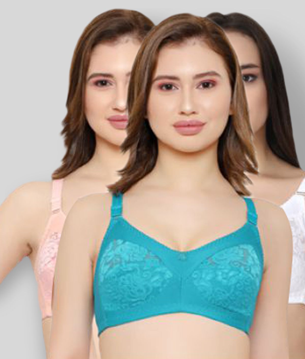     			KYODO - Multicolor Cotton Blend Non - Padded Women's Everyday Bra ( Pack of 3 )