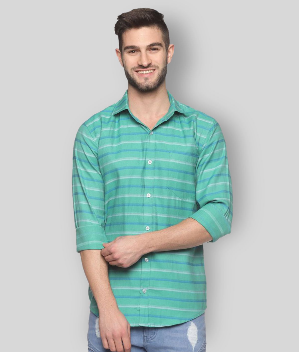     			YHA - Sea Green 100% Cotton Regular Fit Men's Casual Shirt ( Pack of 1 )