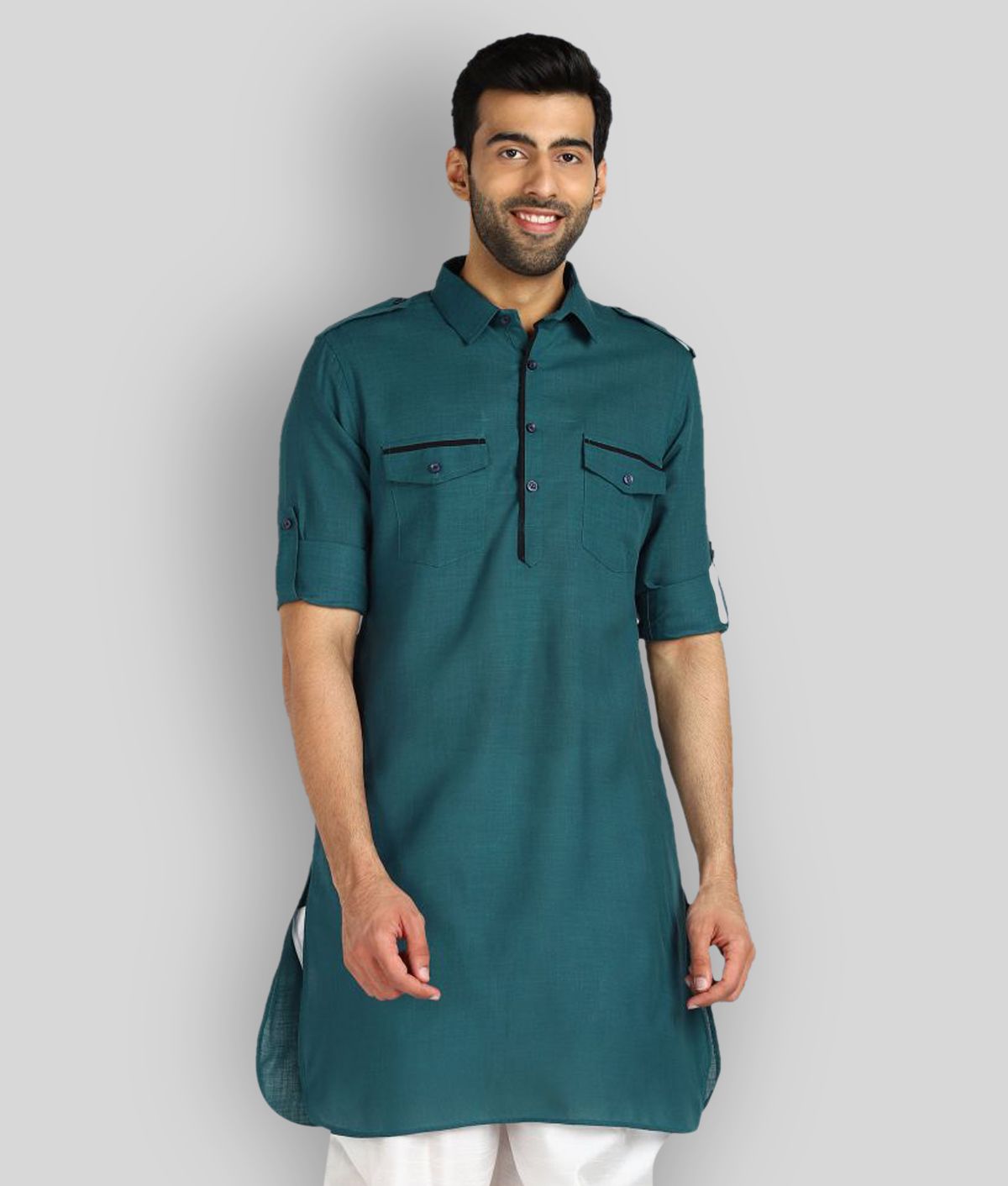     			Hangup Green Cotton Kurta Single