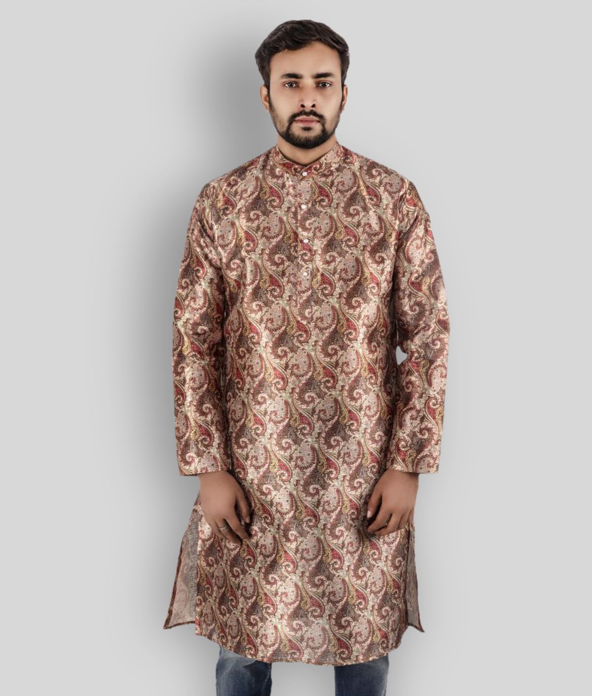     			Maharaja - Brown Silk Men's Regular Kurta ( Pack of 1 )