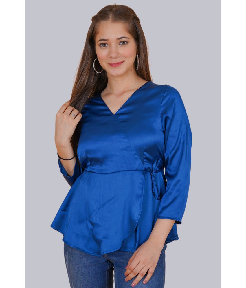     			SUGARCHIC - Blue Satin Women's Wrap Top ( Pack of 1 )