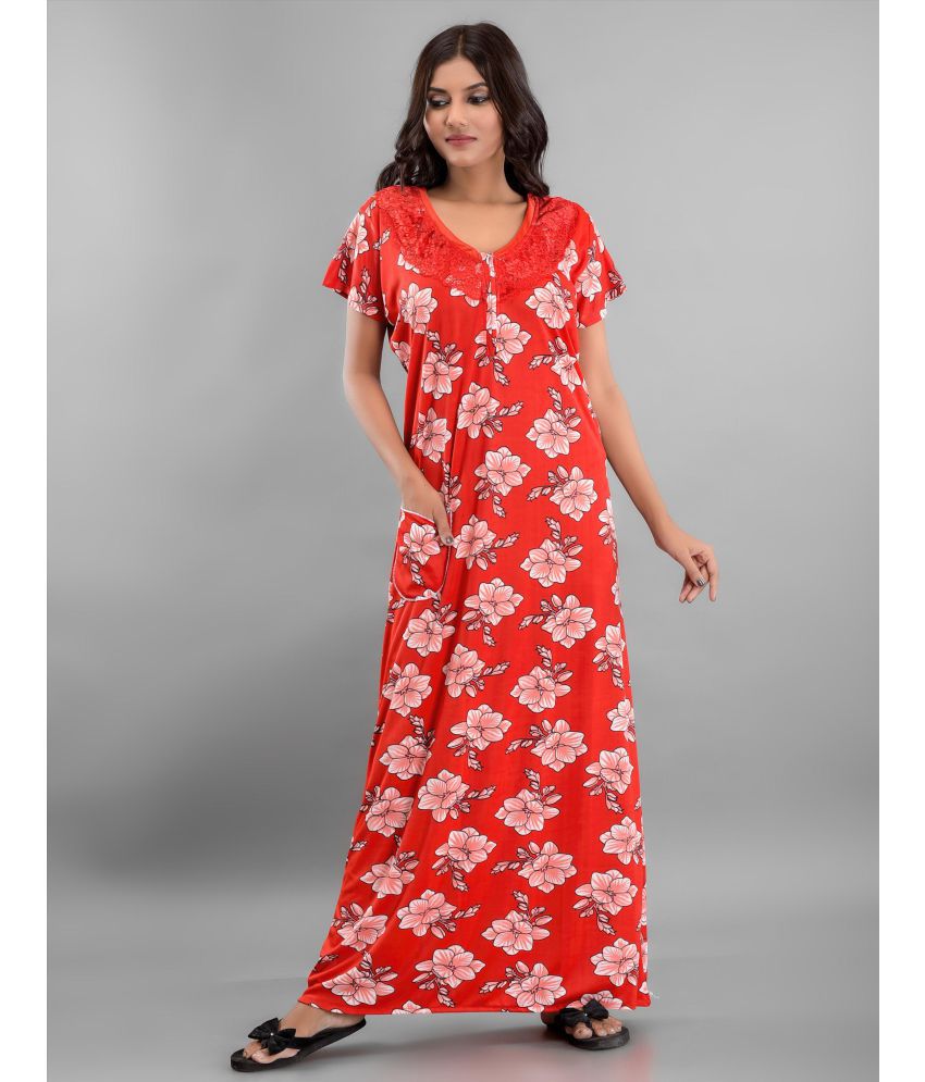     			Anjaneya Creations - Red Satin Women's Nightwear Nighty & Night Gowns ( Pack of 1 )