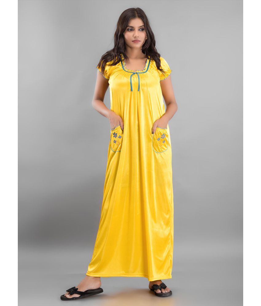     			Anjaneya Creations - Yellow Satin Women's Nightwear Nighty & Night Gowns ( Pack of 1 )