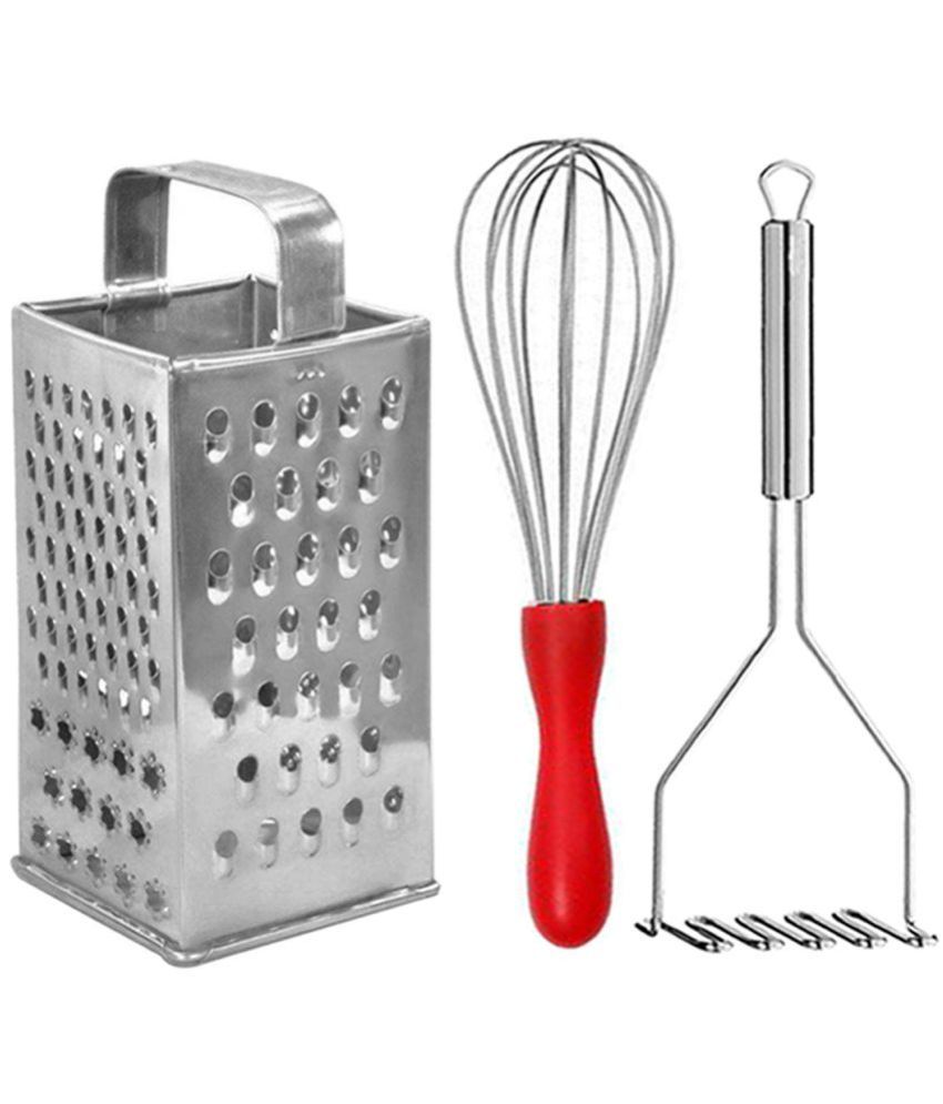     			JISUN - Silver Stainless Steel Big Grater+Whisk+Masher ( Pack 3 )