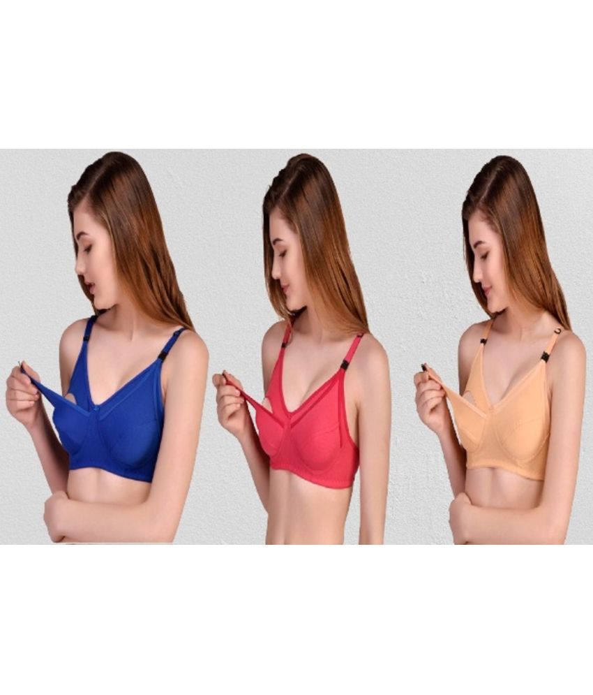     			Desiprime - Multicolor Cotton Solid Women's Maternity Bra ( Pack of 3 )