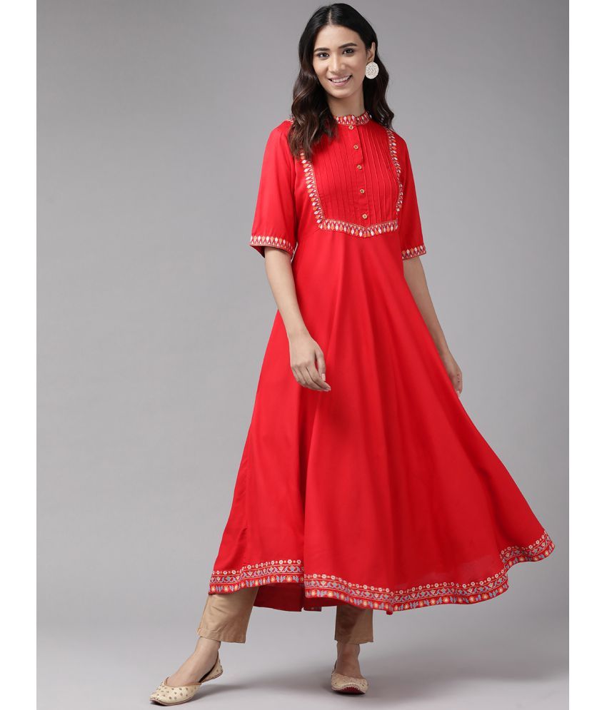     			Yash Gallery - Red Rayon Women's Flared Kurti ( Pack of 1 )