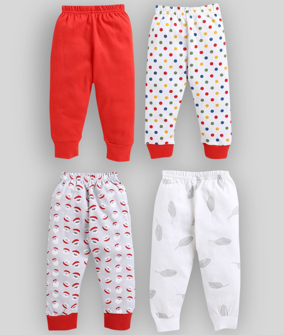 BUMZEE Red & Grey Full Length Pajamas For Boys Pack Of 4 Age - 3-6 Months