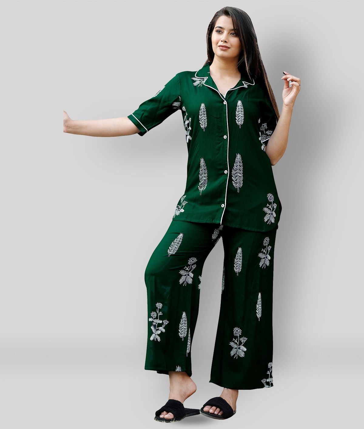     			CTMTEX - Green Rayon Women's Nightwear Nightsuit Sets