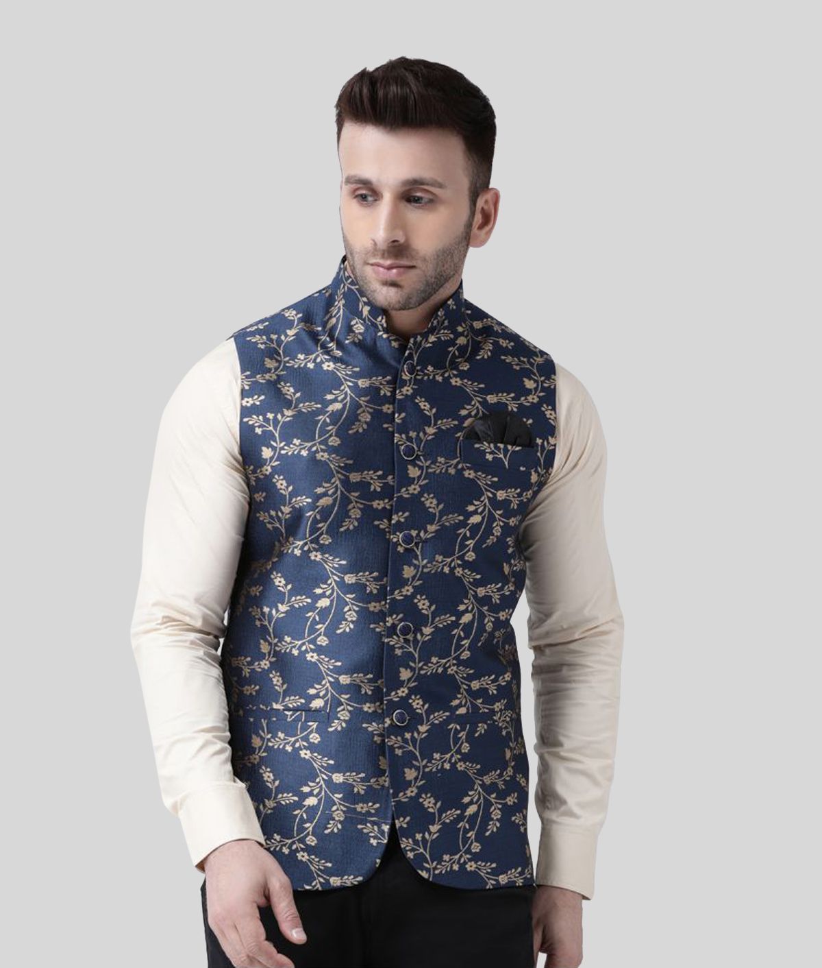     			Hangup Blue Silk Blend Nehru Jacket