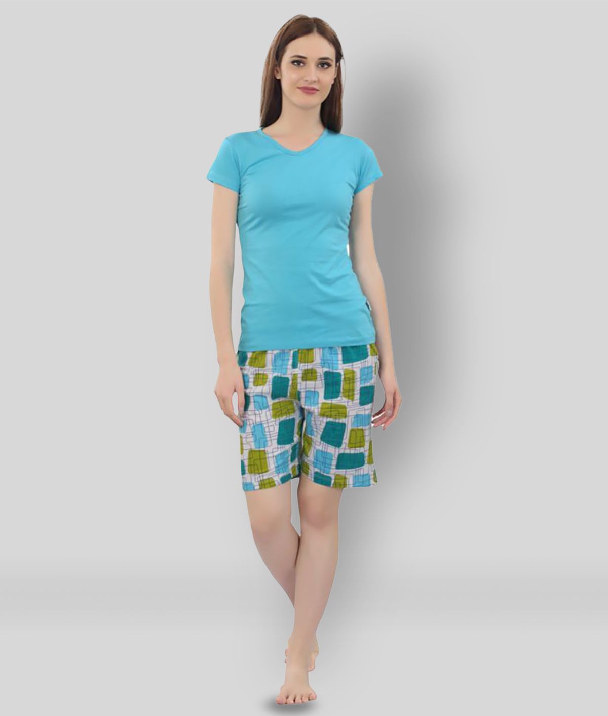     			Zebu - Multicolor Cotton Women's Nightwear Nightsuit Sets ( Pack of 1 )