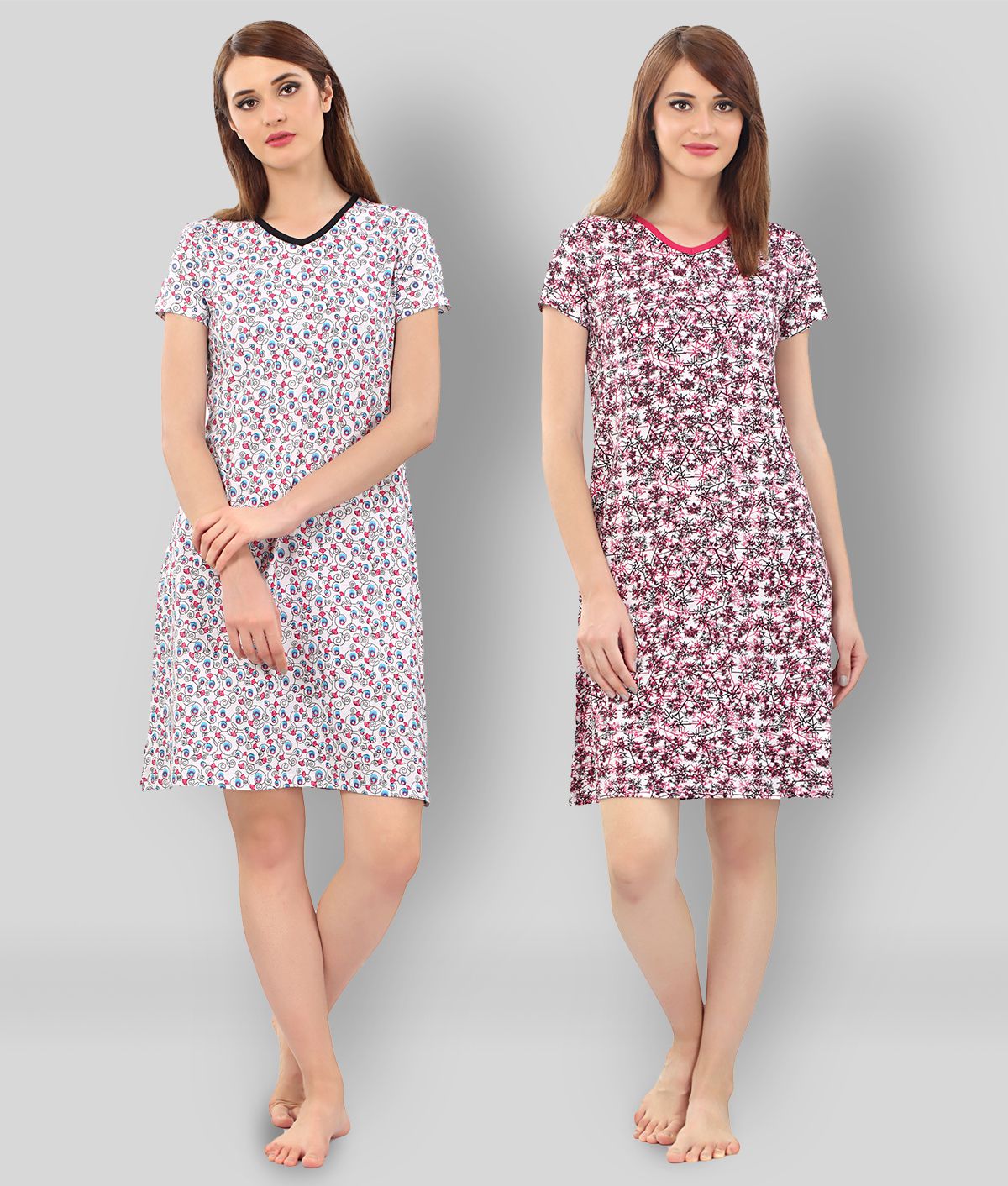 Zebu - Multicolor Cotton Women's Nightwear Night Dress ( Pack of 2 )