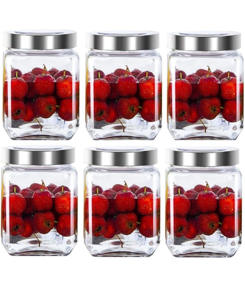     			CROCO JAR - Silver Glass Food Container ( Pack of 6 )