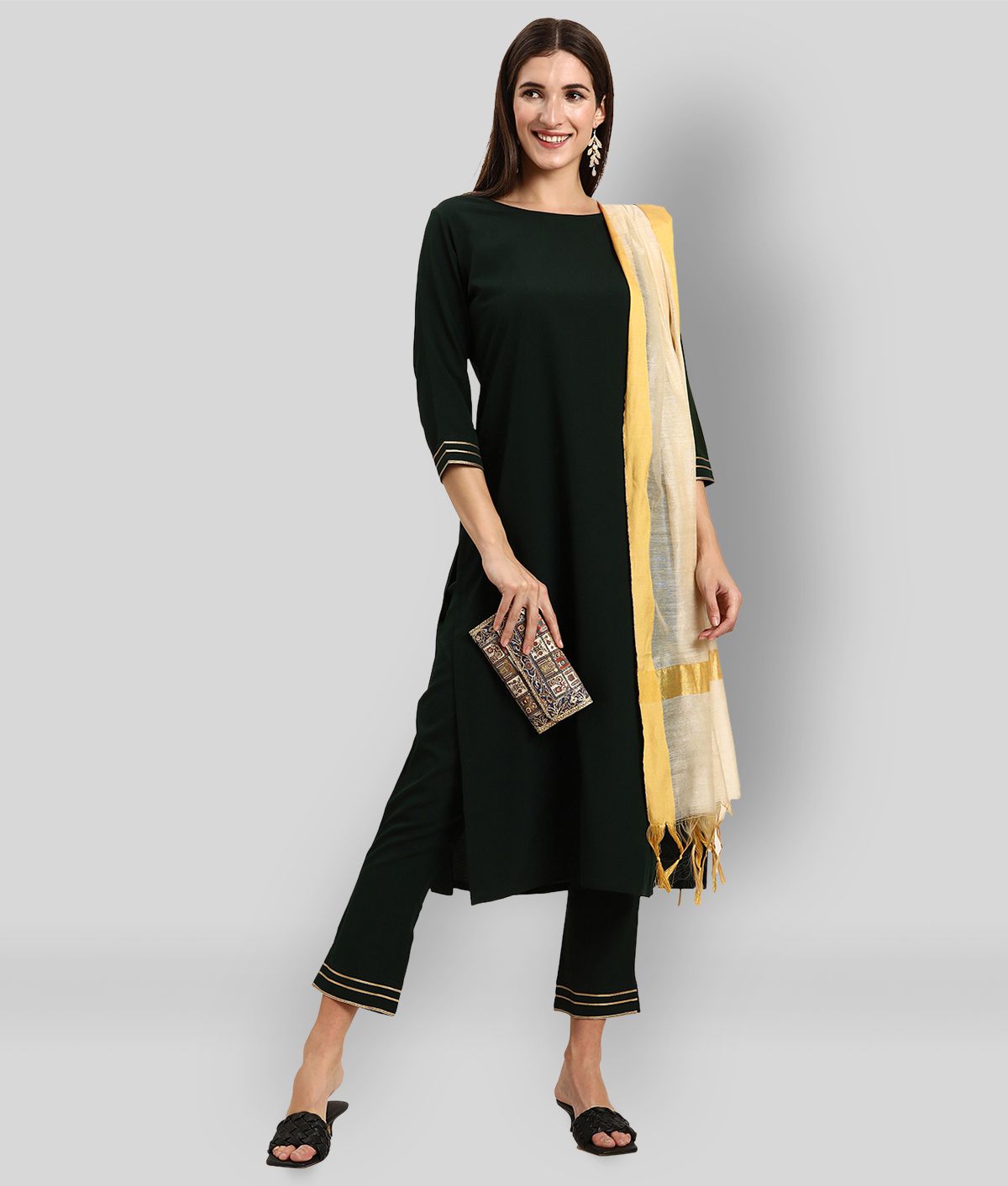 Janasya - Dark Green A-line Crepe Women's Stitched Salwar Suit ( Pack of 1 )
