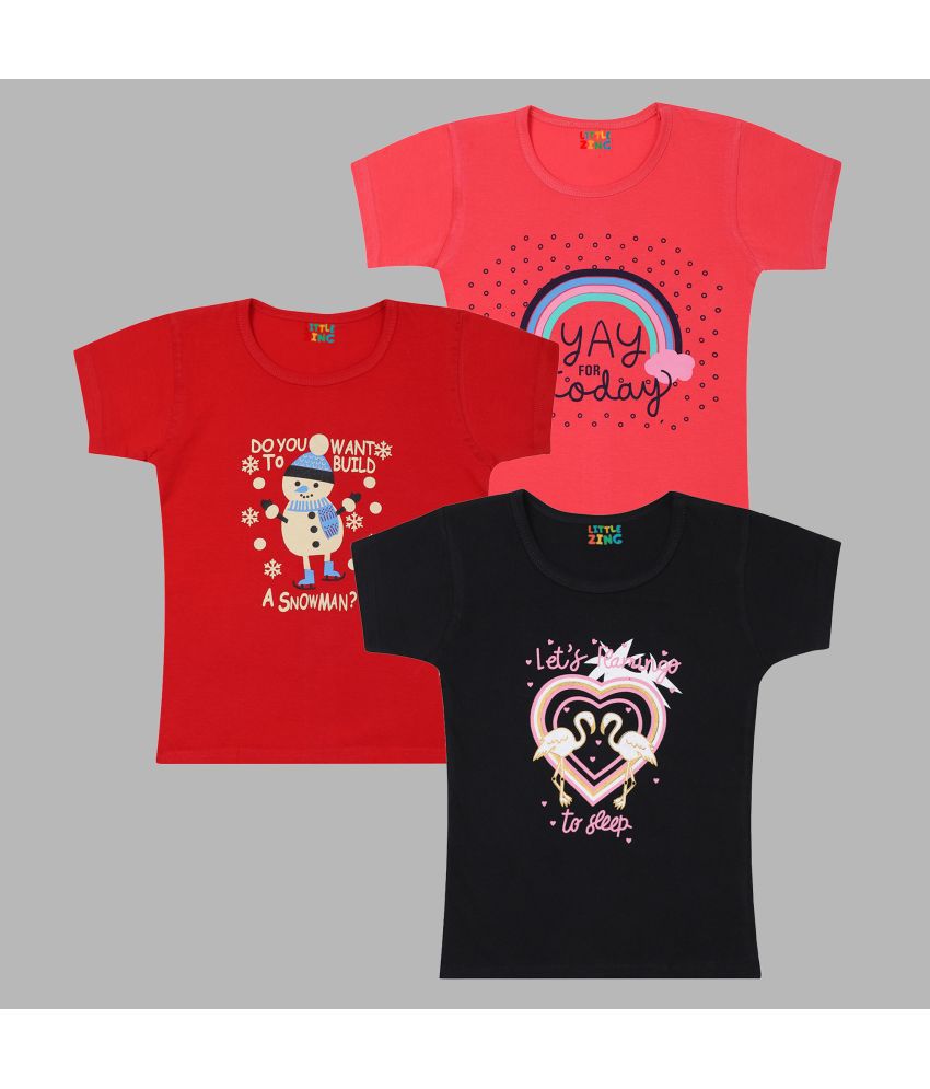     			Little Zing - Black Cotton Girls T-Shirt ( Pack of 3 )