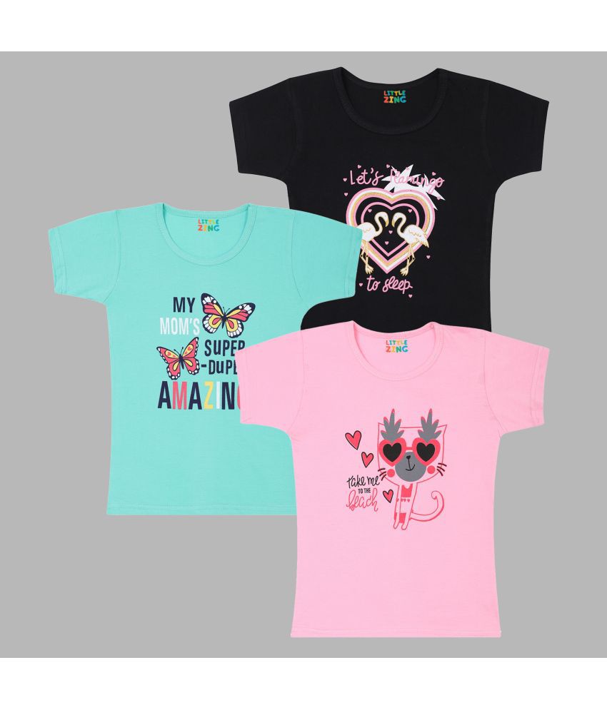     			Little Zing - Pink Cotton Girls T-Shirt ( Pack of 3 )