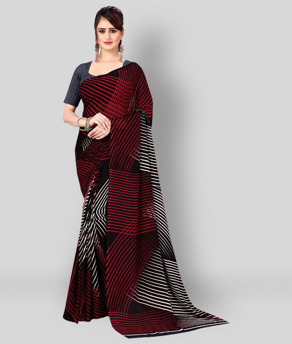     			ANAND SAREES - Black Georgette Saree With Blouse Piece (Pack of 1)