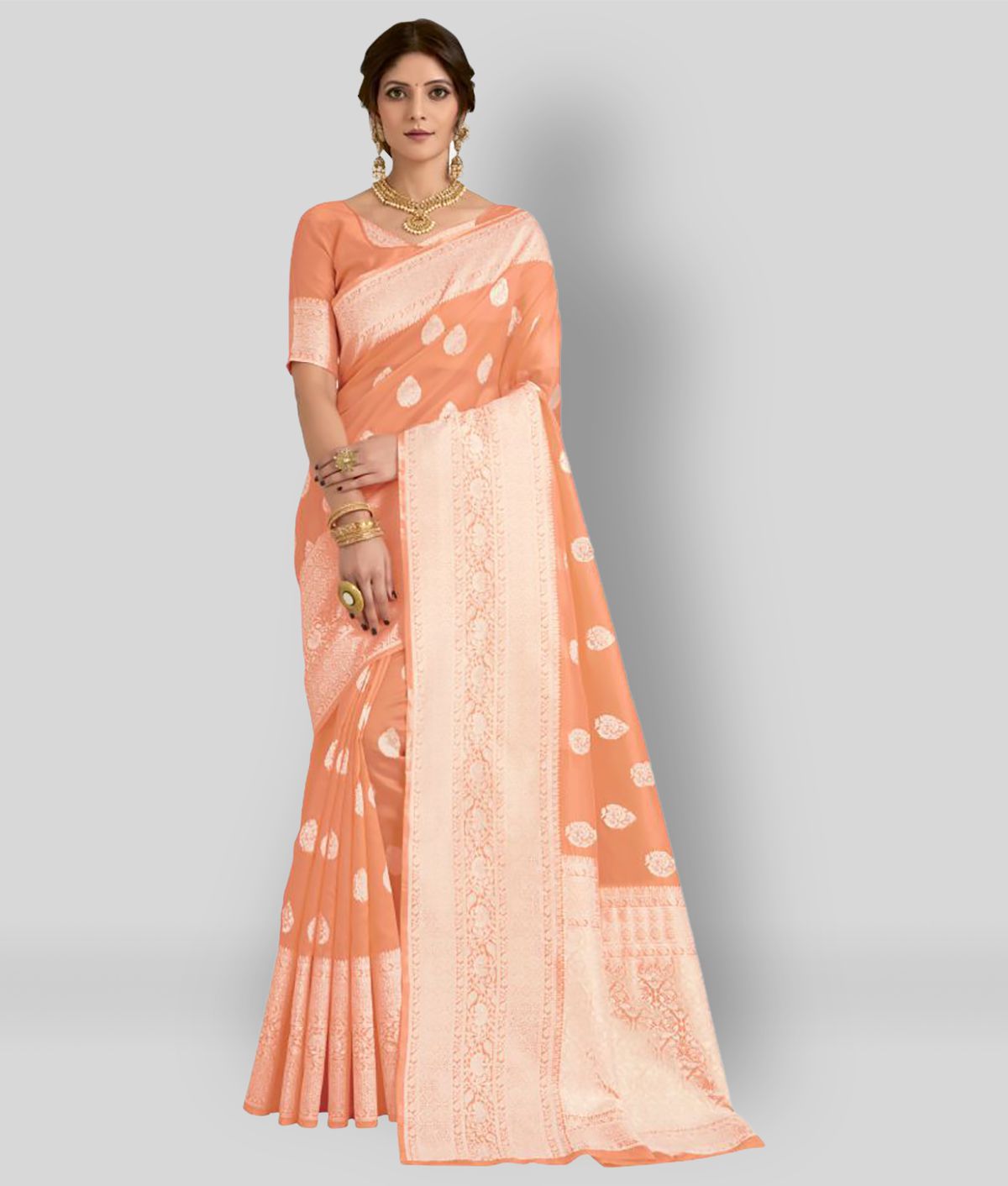    			Sherine - Pink Banarasi Silk Saree With Blouse Piece (Pack of 1)