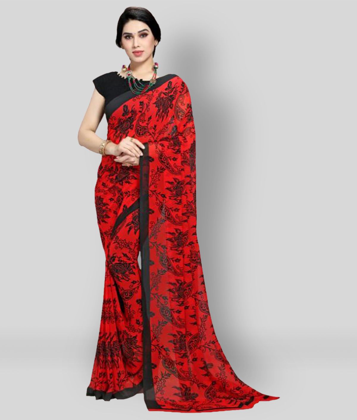     			ANAND SAREES - Red Georgette Saree With Blouse Piece (Pack of 1)