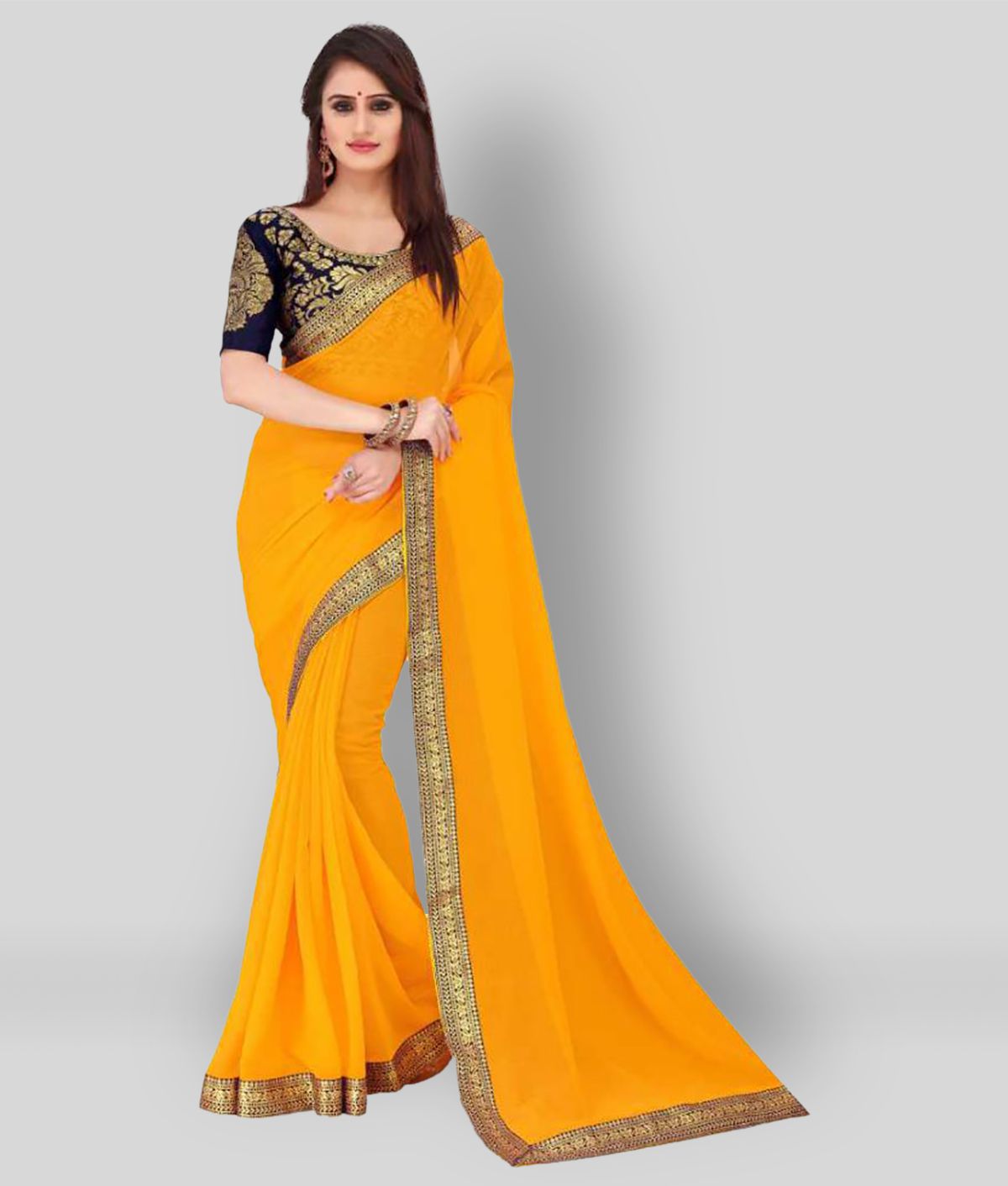     			ANAND SAREES - Yellow Chiffon Saree With Blouse Piece (Pack of 1)
