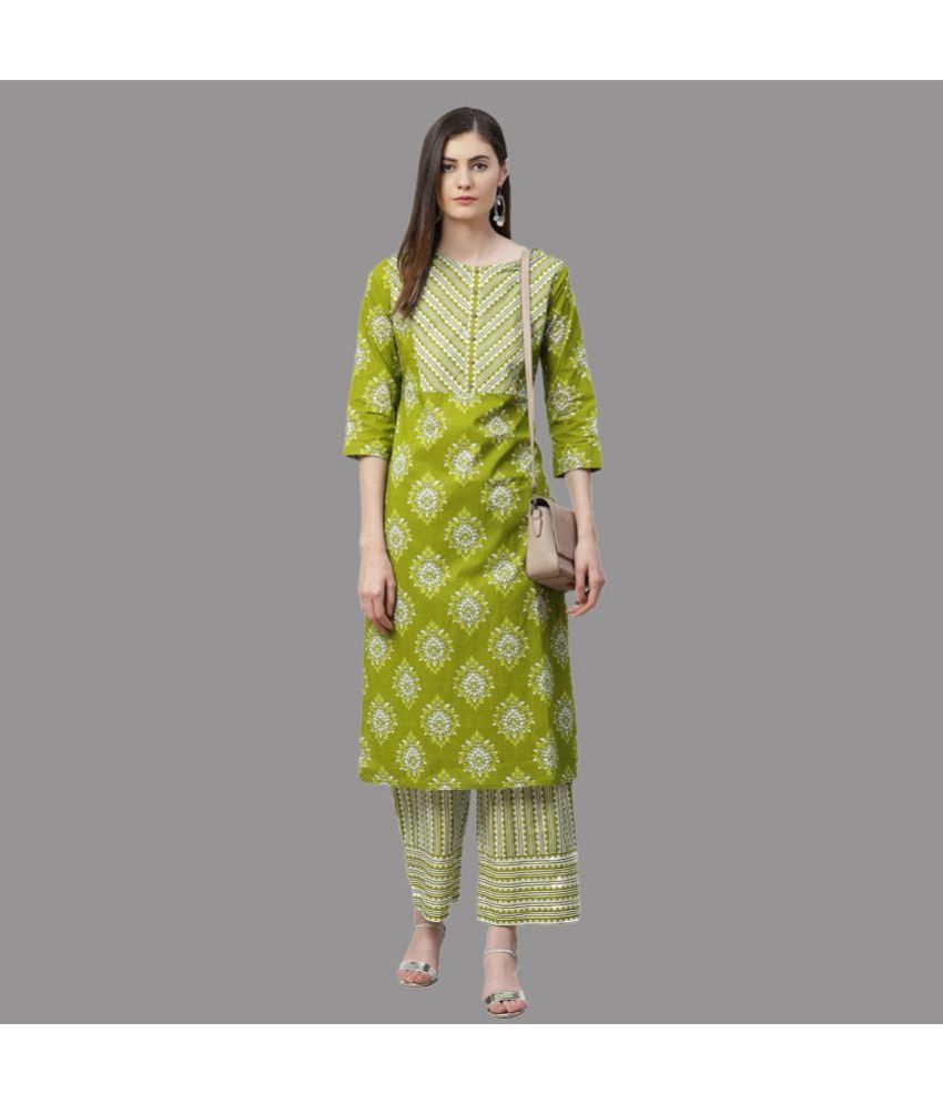     			Yash Gallery - Green Cotton Women's Straight Kurti ( Pack of 1 )