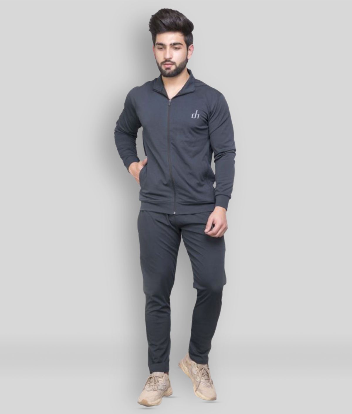Devhim - Dark Grey Polyester Slim Fit Solid Men's Sports Tracksuit ( Pack of 1 )