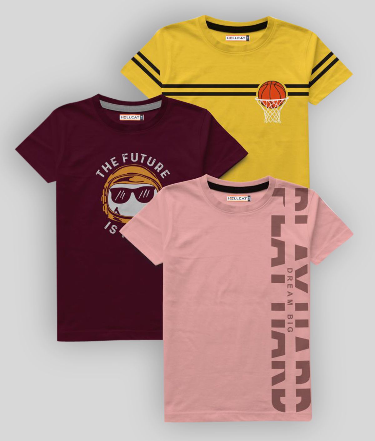 HELLCAT - Multi Color Cotton Blend Boy's T-Shirt ( Pack of 3 )