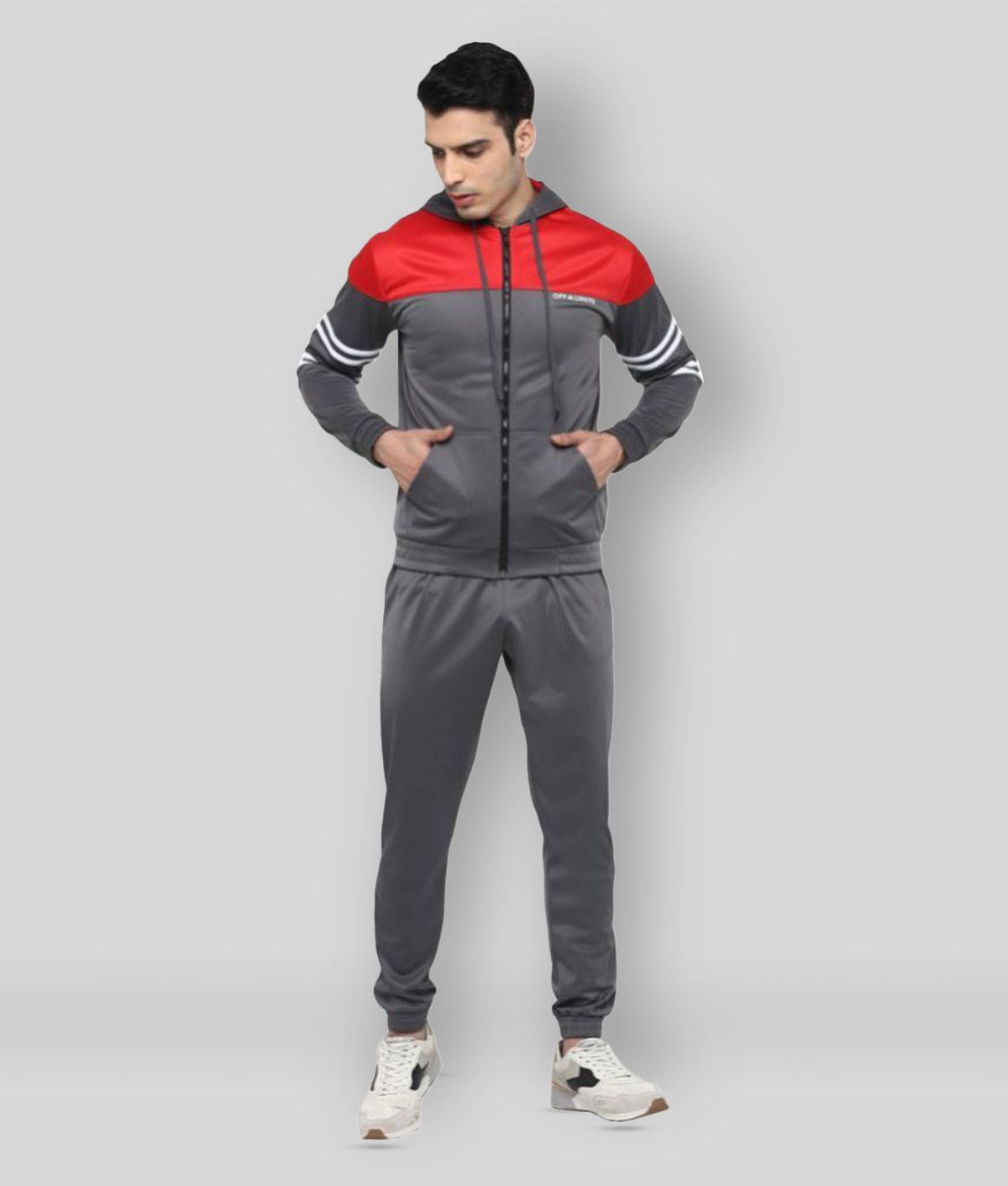     			OFF LIMITS - Dark Grey Polyester Regular Fit Colorblock Men's Sports Tracksuit ( Pack of 1 )