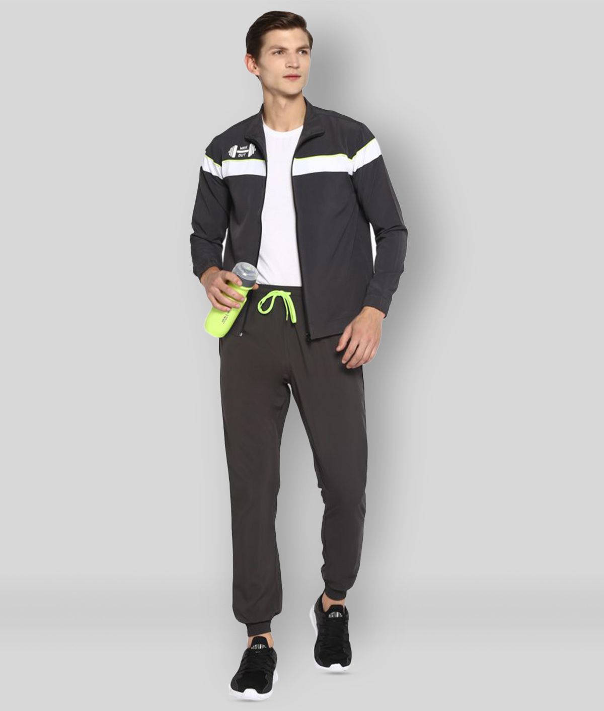     			YUUKI - Charcoal Polyester Regular Fit Colorblock Men's Sports Tracksuit ( Pack of 1 )